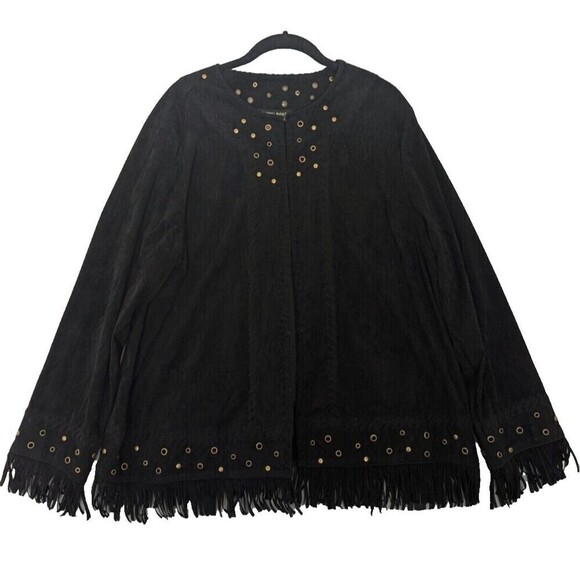 Vintage Faux Suede Jacket Womens Plus Size 1X Black Fringe - Picture 1 of 11